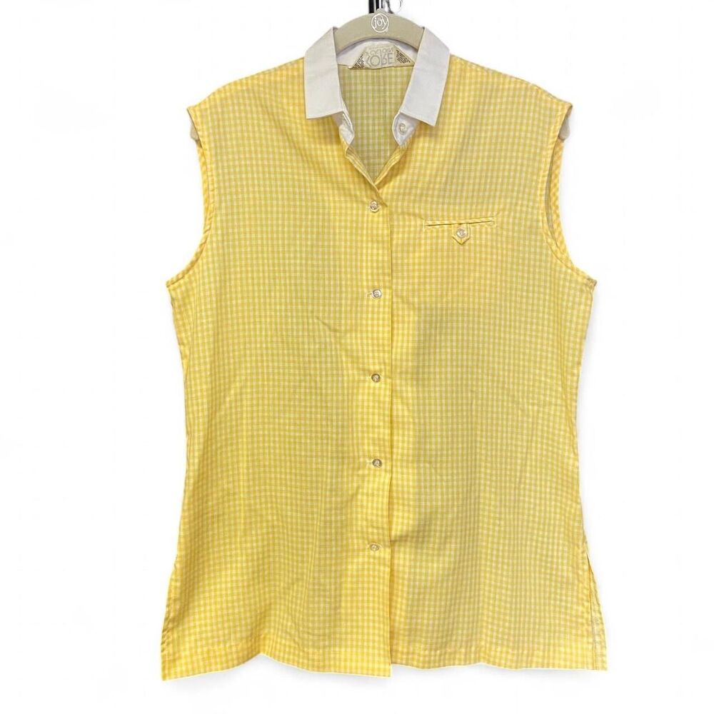 Vintage Koret of California yellow and white plaid sleeveless blouse size M